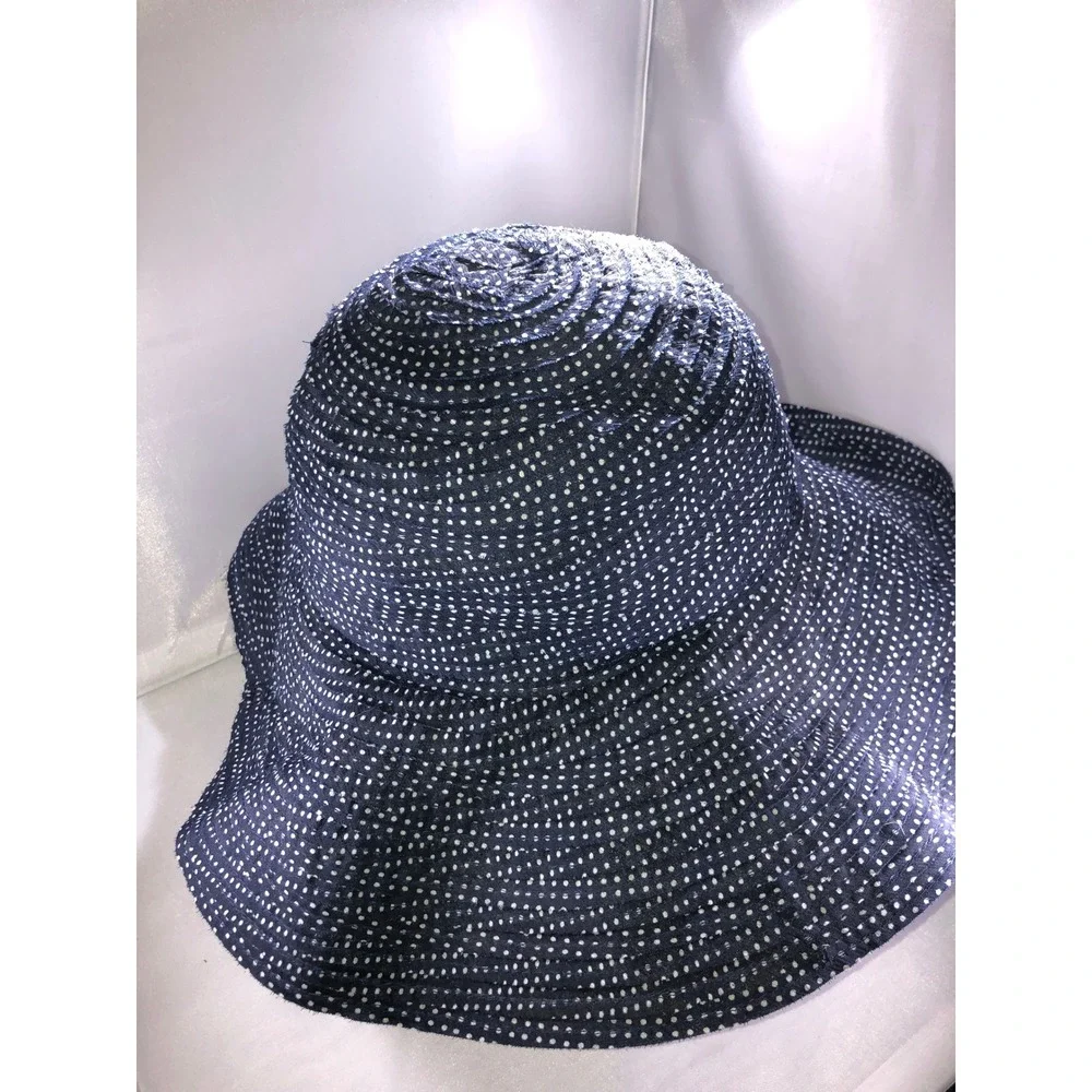 Wallaroo Hat Company Scrunchie Navy Polka Dot Packable Wide Brim Sun Hat Womens